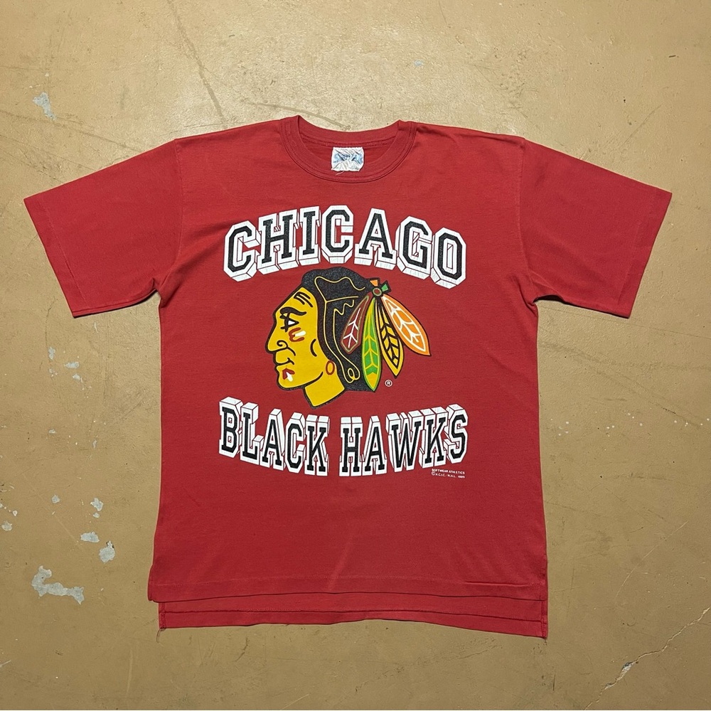 1989 Softwear Athletics Chiago Blackhawks Graphic T-Shirt Single Stitch Medium